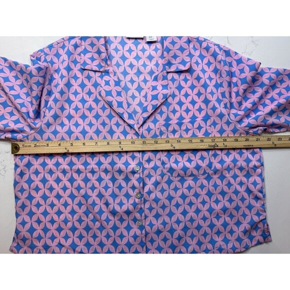 Sigrid Olsen Sleepwear Women Medium Pink Blue Button Pajama Top Only India - Picture 4 of 10